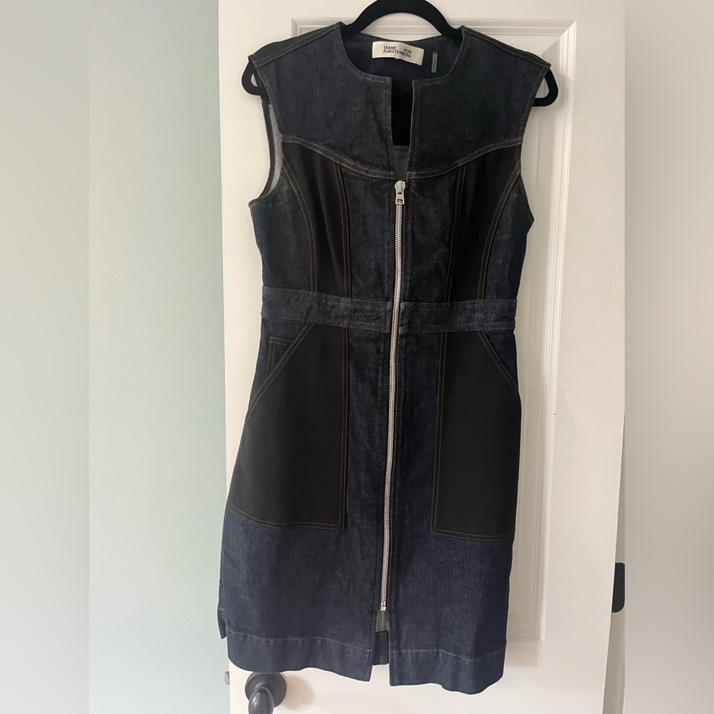 DVF Denim Zip-Front Sheath Dress